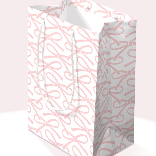 Söt Rosa Bow Mönster White Medium Gift Bag Bag (Skapare uppladdad)