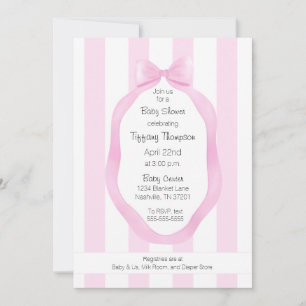 Söt Rosa Bow Tapet Rand Girl Baby Shower Inbjudningar