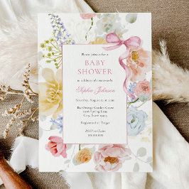 Söt Rosa Bow WildblomBaby Shower Inbjudningar