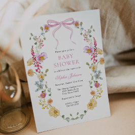 Söt Rosa Bow WildblomBaby Shower Inbjudningar