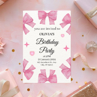 Söt Rosa Bows Birthday-inbjudan för flickor Inbjudningar
