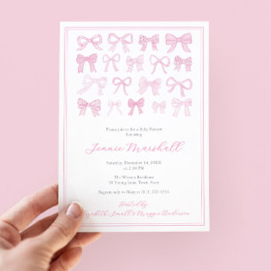 Söt Rosa Bows Girl Baby Shower Party Inbjudningar