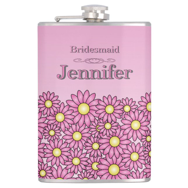 Söt Rosa Bridesmaid Flower Flask Fickplunta (Framsidan)