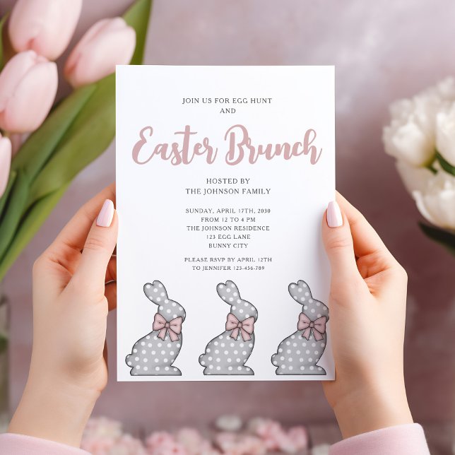 Söt Rosa Bunny Påsk Brunch Inbjudningar (Pretty Pink Bunny Easter Brunch Invitation)