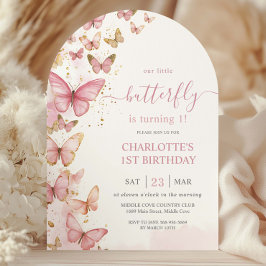 Söt Rosa Butterflies 1st Birthday Arch Inbjudningar