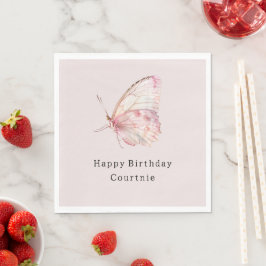 Söt Rosa Butterflies Birthday Pappersservett