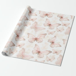 Söt Rosa Butterflies Birthday Presentpapper