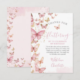 Söt Rosa Butterflies Girl 1st First Birday Tack Kort