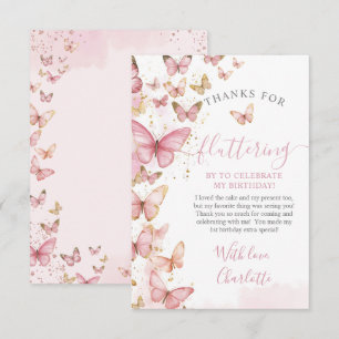 Söt Rosa Butterflies Girl 1st First Birday Tack Kort