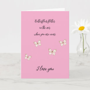 Söt Rosa Butterflies med Hearts Kärlek Kort