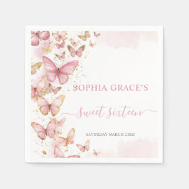Söt Rosa Butterflies Sweet 16 Quinceanera XV 15 Pappersservett