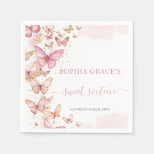 Söt Rosa Butterflies Sweet 16 Quinceanera XV 15 Pappersservett