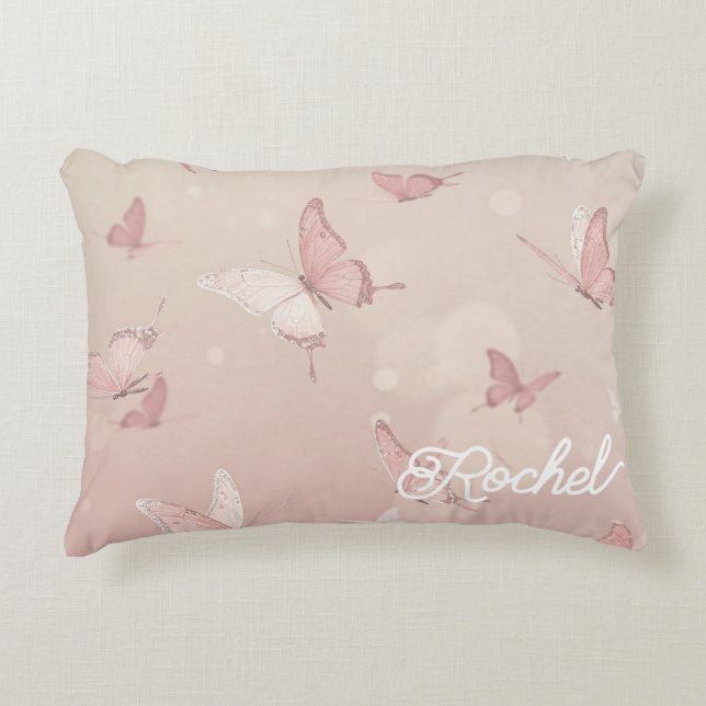 Söt Rosa butterfly bas mitzva dekorativ kudde (Framsidan)
