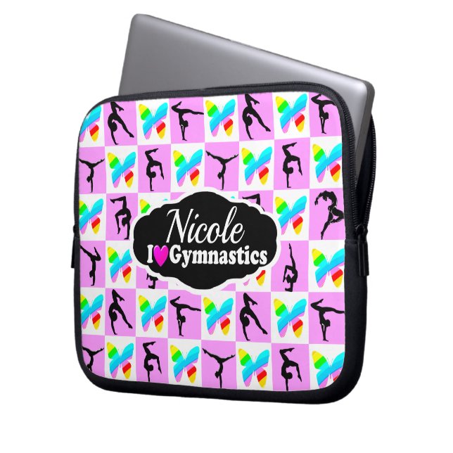 SÖT ROSA BUTTERFLY GYMNASTICS DESIGN LAPTOP FODRAL (Framsidan Vänster)