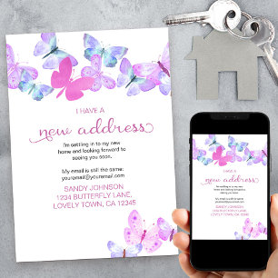 Söt Rosa Butterfly I har en Ny adress Flytta Meddelande