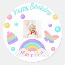 Söt rosa butterfly-kakan anpassningsbar GRATTIS PÅ Runt Klistermärke