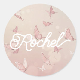 Söt rosa butterfly Party Favor Bags Runt Klistermärke