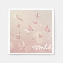 Söt rosa butterfly party napkin