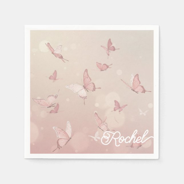Söt rosa butterfly party napkin pappersservett (Framsidan)