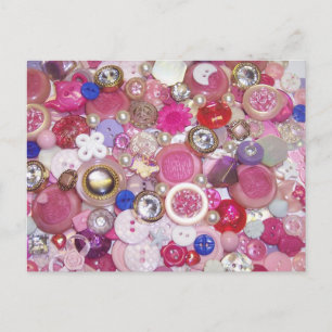 Söt Rosa Button Collage Vykort
