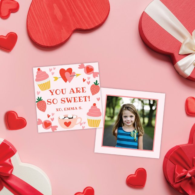 Söt Rosa Candy Valentines fotoport i klassrummet Anteckningskort (Skapare uppladdad)