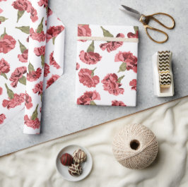 Söt Rosa Carnations Flowers on White Patternes Presentpapper