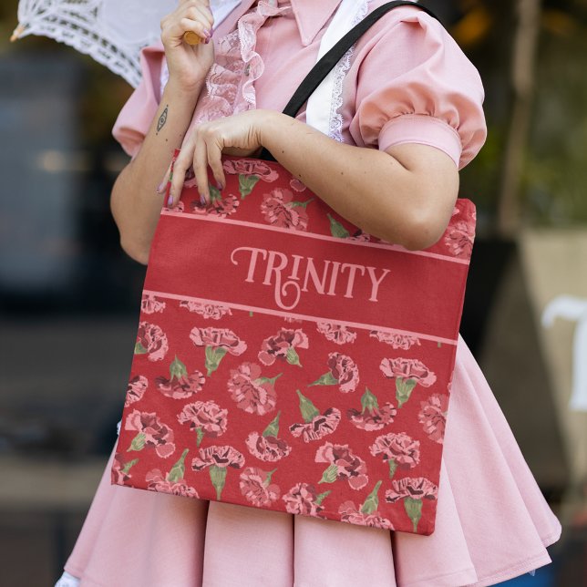 Söt Rosa Carnations on Red Personlig Tygkasse (Skapare uppladdad)