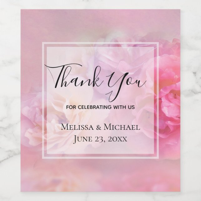 Söt Rosa Carnations Snyggt Photo Tack Vinflaska Etikett (Singel etikett)