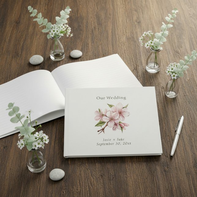Söt rosa Cherry Blommar-blomman Bröllop Gästböcker (Pretty pink Cherry Blossom flower Wedding Guest Book.)
