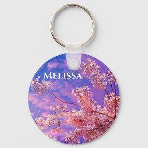 Söt Rosa Cherry Blommar Namn Monogram Nyckelring