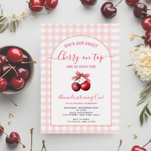 Söt Rosa Cherry på första födelsedag Inbjudningar