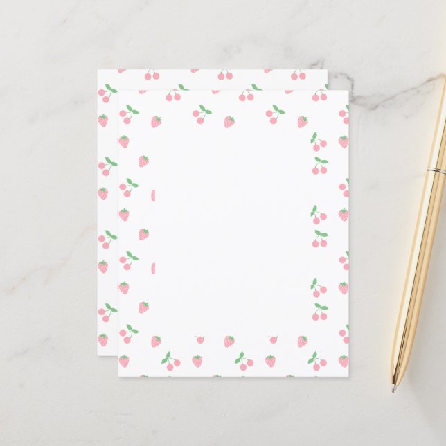 Söt Rosa Cherry Strawberry Fruit Mönster (Fram/Back In Situ)