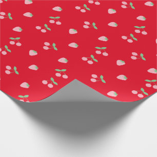 Söt Rosa Cherry Strawberry Fruit Mönster Red Presentpapper
