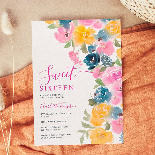 Söt rosa chic vild  blommor blommigt chic söt 16 inbjudningar (Pretty pink chic wild flowers floral chic sweet 16 invitation)