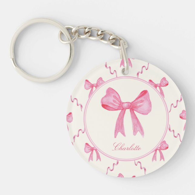 Söt Rosa Coquette Bow Acrylic Keychain (Framsidan)