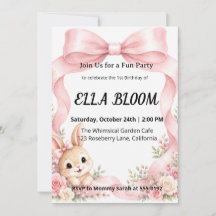 Söt Rosa Coquette Bow Kanin 1-års Födelsedag