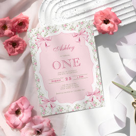 Söt Rosa Coquette-slöja 1-års födelsedag Inbjudningar