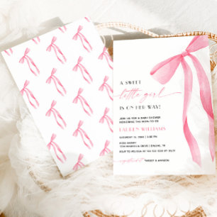 Söt rosa coquettebåge baby shower för flicka inbjudningar