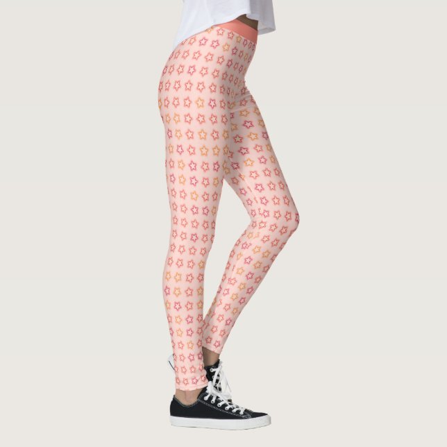 Söt Rosa Coral Stars Trendig Mönster Leggings (Höger)