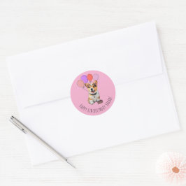 Söt Rosa Corgi Födelsedagspresent Kan Anpassas Runt Klistermärke