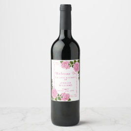 Söt Rosa Corner Bouquets Birthday Vin etikett