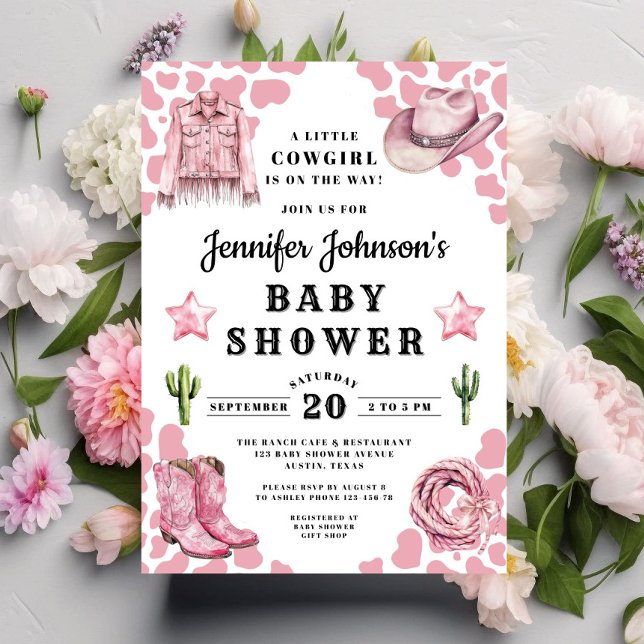 Söt Rosa Cowgirl Bebis Shower Inbjudningar (Cute Pink Cowgirl Baby Shower Invitation)