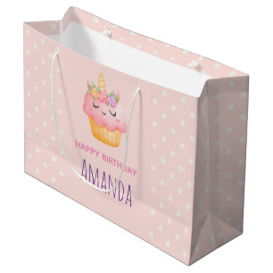 Söt Rosa Cupcake Enhörning med Rosor Födelsedag