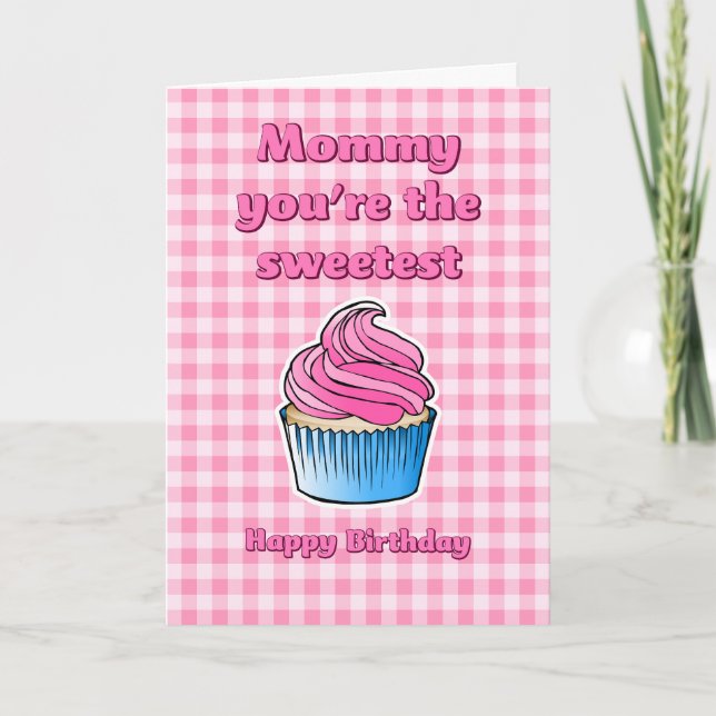 Söt Rosa Cupcake Födelsedagskort Kort (Framsida)