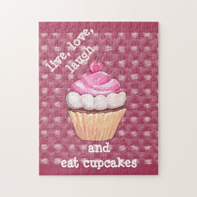 Söt Rosa Cupcake Live, Kärlek, Latter  Pussel (Vertikal)