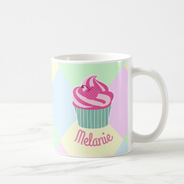 Söt Rosa Cupcake Pastellfärger Personlig Kaffemugg (Höger)