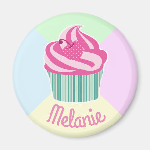 Söt Rosa Cupcake Pastellfärger Personlig Magnet