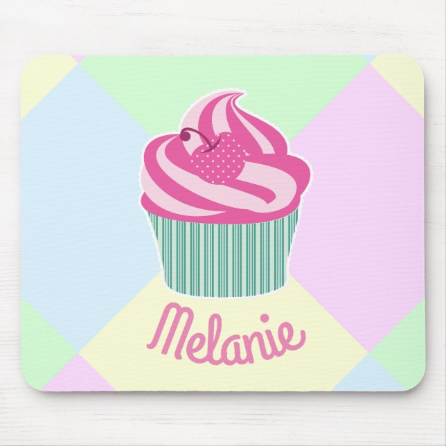 Söt Rosa Cupcake Pastellfärger Personlig Musmatta (Framsidan)