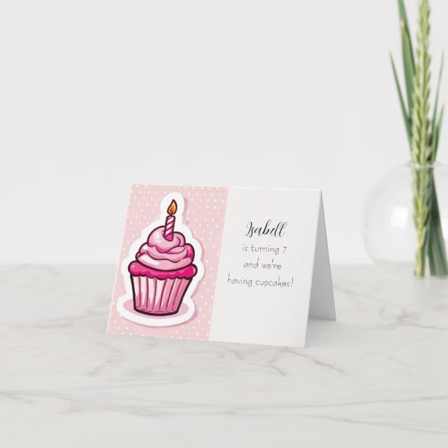 Söt Rosa Cupcake Tema Vikbar Annonskort Meddelande (Framsida)