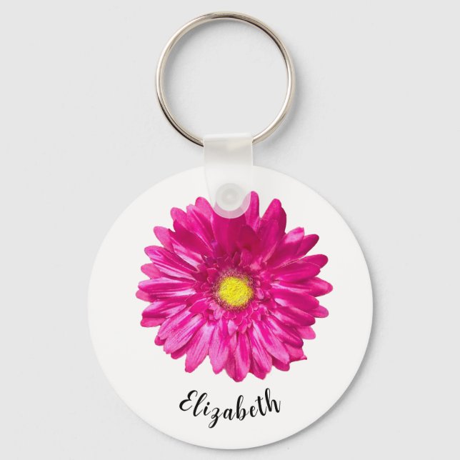 Söt rosa daisy blommar egna namn på kvinnor nyckelring (Framsida)